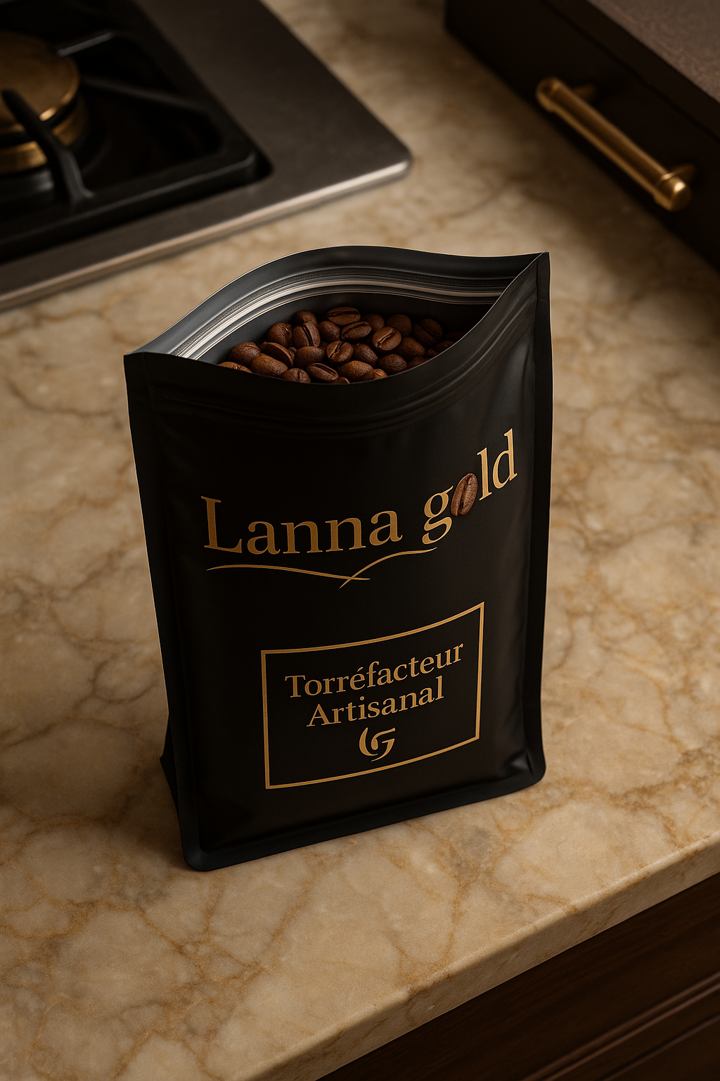 Café haut de gamme 100% Arabica en *Grains* Poids net : 250g